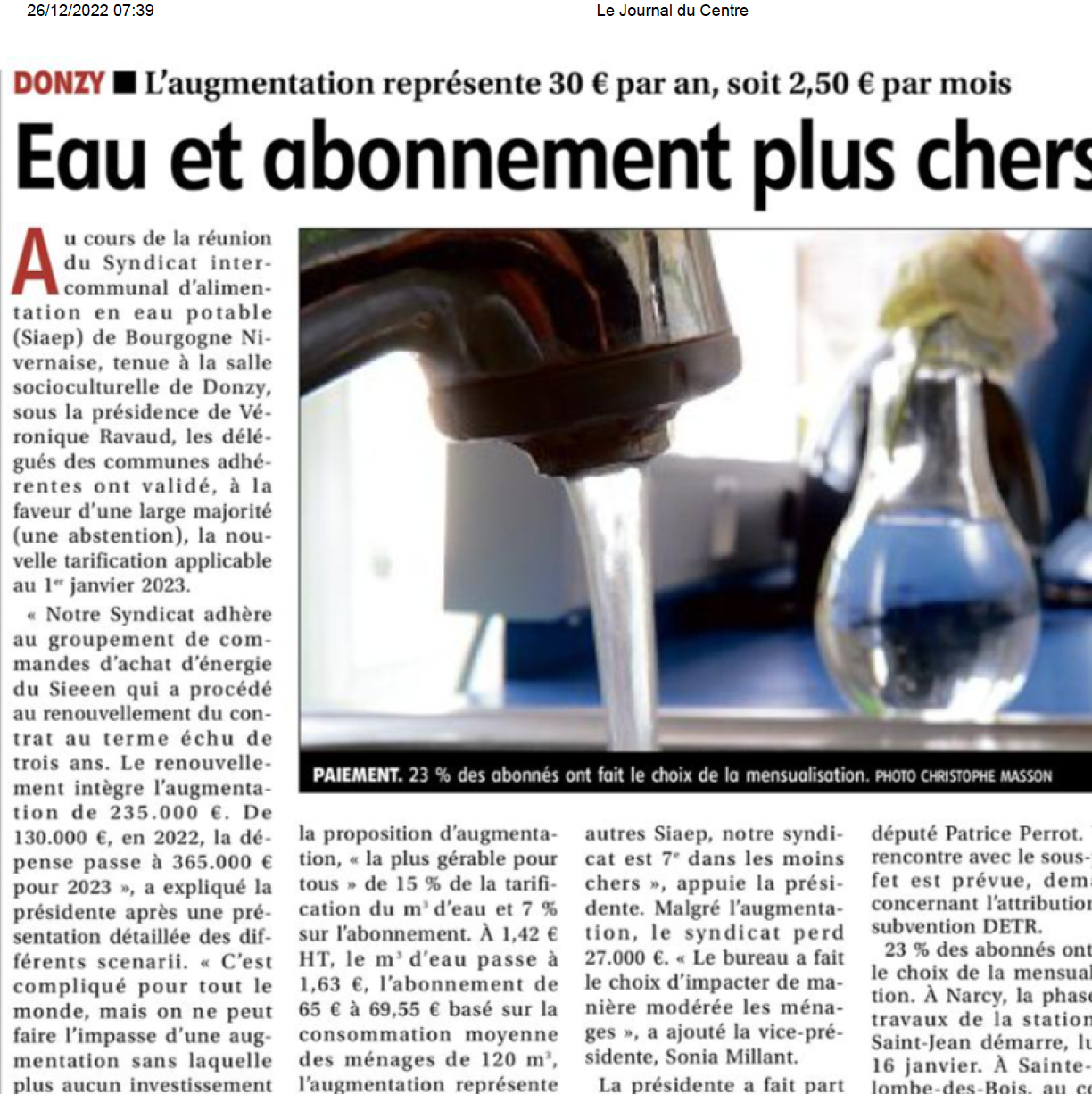 COUT EAU 2023